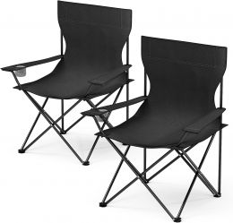 YSSOA Portable Folding Black Camping Chair Portable 2-Pack