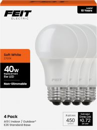 Feit Electric A19 LED Light Bulbs Electric 4 Pack, Bundle of 3