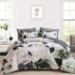 Mybedsoul Queen Size Luxury Grey Floral Comforter Set 7