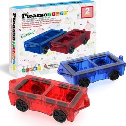 PicassoTiles 2 Piece Car Mini Truck Construction Kit Toy 2 Piece, Bundle of 3