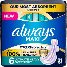 Always Maxi Overnight Feminine Pads with Wings for Women 21 Count, Bundle of 3