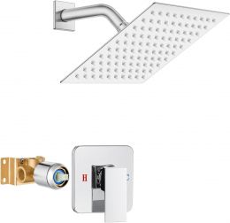 Heyalan 8 Inch Square Rain Shower Faucet Set with 8 Inch
