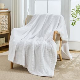 Arangeya Waffle Textured Fleece Throw Blanket 90 in, 90 x 90 in
