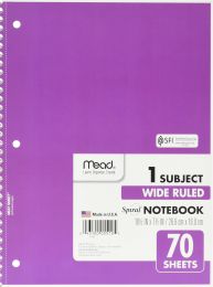 Format: Unknown Binding Mead Spiral 1-Subject Wide-Ruled Notebook, Bundle of 2