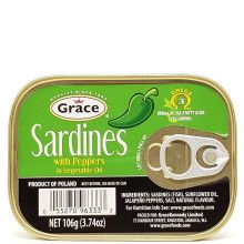 GRACE SARDINES VEG OIL PEPPERS 106g