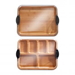 Farberware Cutting Board Bamboo with Compartments and Lid Set 2 Pieces