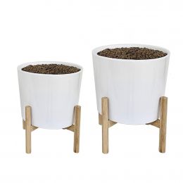 Lutong Ceramic Planter with Bamboo Stand Set 2 Pieces
