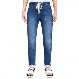Leo and Nicole Denim Fabric Jogger with Elastic Waistband and Adjustable Drawstring for Women