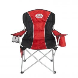 Coke Folding Chair with Built-In Cooler, Cup Holder, Side Pocket, and Carry Bag