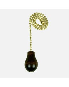 Jandorf PULL CHAIN 12&quot; L Solid Brass w/ Decorative WALNUT