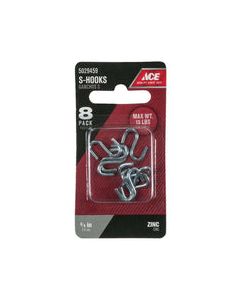Ace Small Zinc-Plated Silver Steel 0.75 in. L S-Hook 15 lb 8 pk