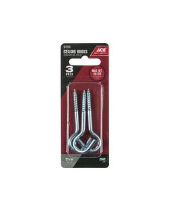 Ace Small Silver Steel 2.4375 in. L Ceiling Hook 45 lb 3 pk