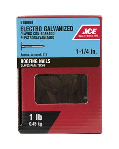 Ace 1-1/4 in. Roofing Electro-Galvanized Steel Nail Large Head 1 lbItem