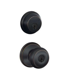 Schlage Georgian Aged Bronze Knob and Single Cylinder Deadbolt 1-3/4 in.