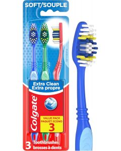Colgate Extra Clean Soft Toothbrush 3 Pack, Bundle of 7