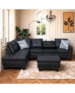 Trygoal Leather Sectional Sofa with Movable Chaise &amp; Storage 3-Piece