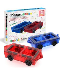 PicassoTiles 2 Piece Car Mini Truck Construction Kit Toy 2 Piece, Bundle of 3