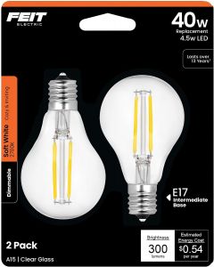 Feit Electric A15 Clear Glass LED Light Bulb Glass Electric 2 Pack, Bundle of 2