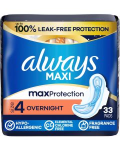 Always Maxi Overnight Pads with Wings for Women 33 Count, Bundle of 3
