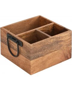 AMERINDIAN Wooden Utensil Caddy with Handle and 3 Compartment Wood, Bundle of 2