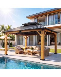 Aoxun 12' x 14' Outdoor Wood Gazebo Wood