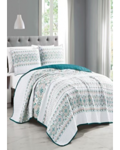Quilt 3pc printed teal/wht KG (Each)
