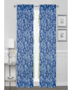 CURTAIN 54X84&quot; LEAVES SAPPHIRE BLUE PRINTED LINEN (Each)
