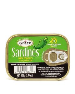 GRACE SARDINES VEG OIL PEPPERS 106g