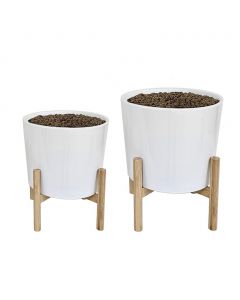 Lutong Ceramic Planter with Bamboo Stand Set 2 Pieces