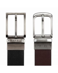 Perry Ellis Men&#039;s Reversible Leather Belt Set 2 Units