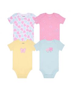 Pekkle Short-Sleeve Cotton Bodysuits for Girls 4 Units